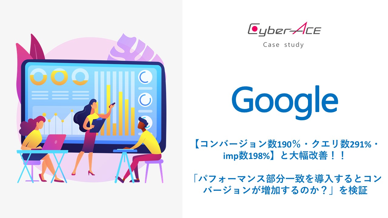 【事例紹介】Google｜マッチタイプ拡張に伴うコンバージョン数変動の検証において、【コンバージョン数190％・クエリ数291%・imp数198%】と大幅改善に成功！